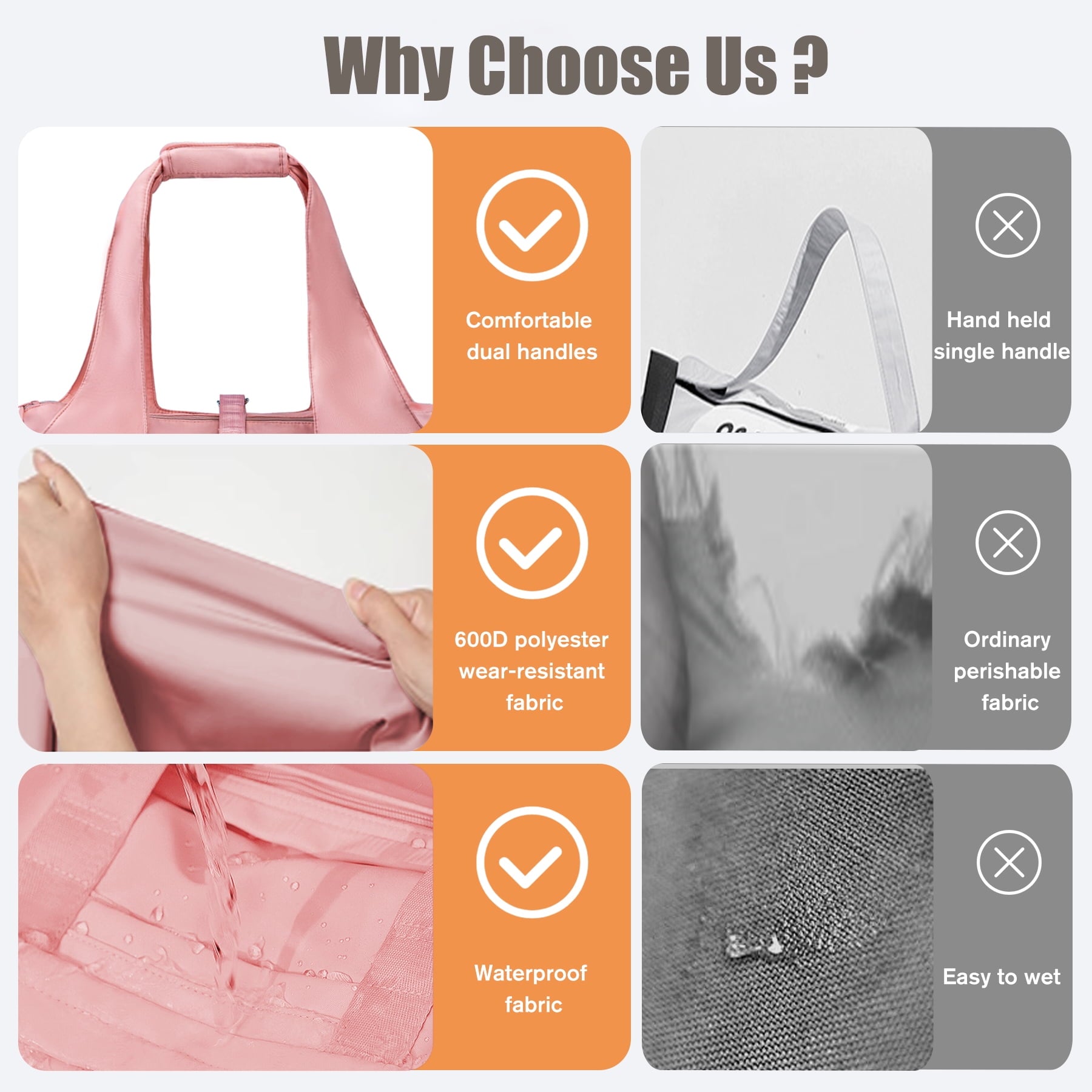 Waterproof Gym Bag Women Men, Foldable Sports Duffle Bag with Water Bottle Carrier Bag, Lightweight Travel Duffle Bag with Shoe Compartment for Gym, Yoga, Travel, Pink
