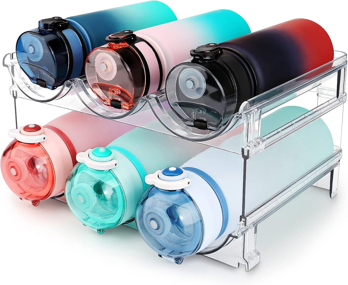 Effortlessly Organize Your Water Bottles with Our Stackable 2-Pack Water Bottle Storage Rack - Perfect for Cabinets and Refrigerators!