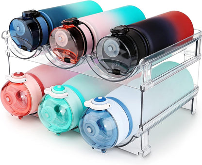 Effortlessly Organize Your Water Bottles with Our Stackable 2-Pack Water Bottle Storage Rack - Perfect for Cabinets and Refrigerators!