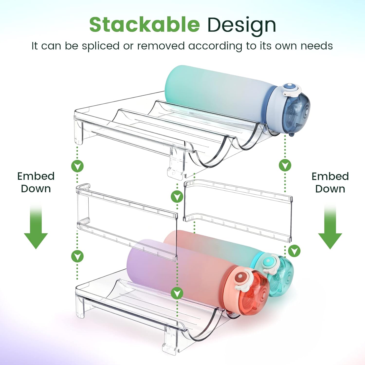 Effortlessly Organize Your Water Bottles with Our Stackable 2-Pack Water Bottle Storage Rack - Perfect for Cabinets and Refrigerators!