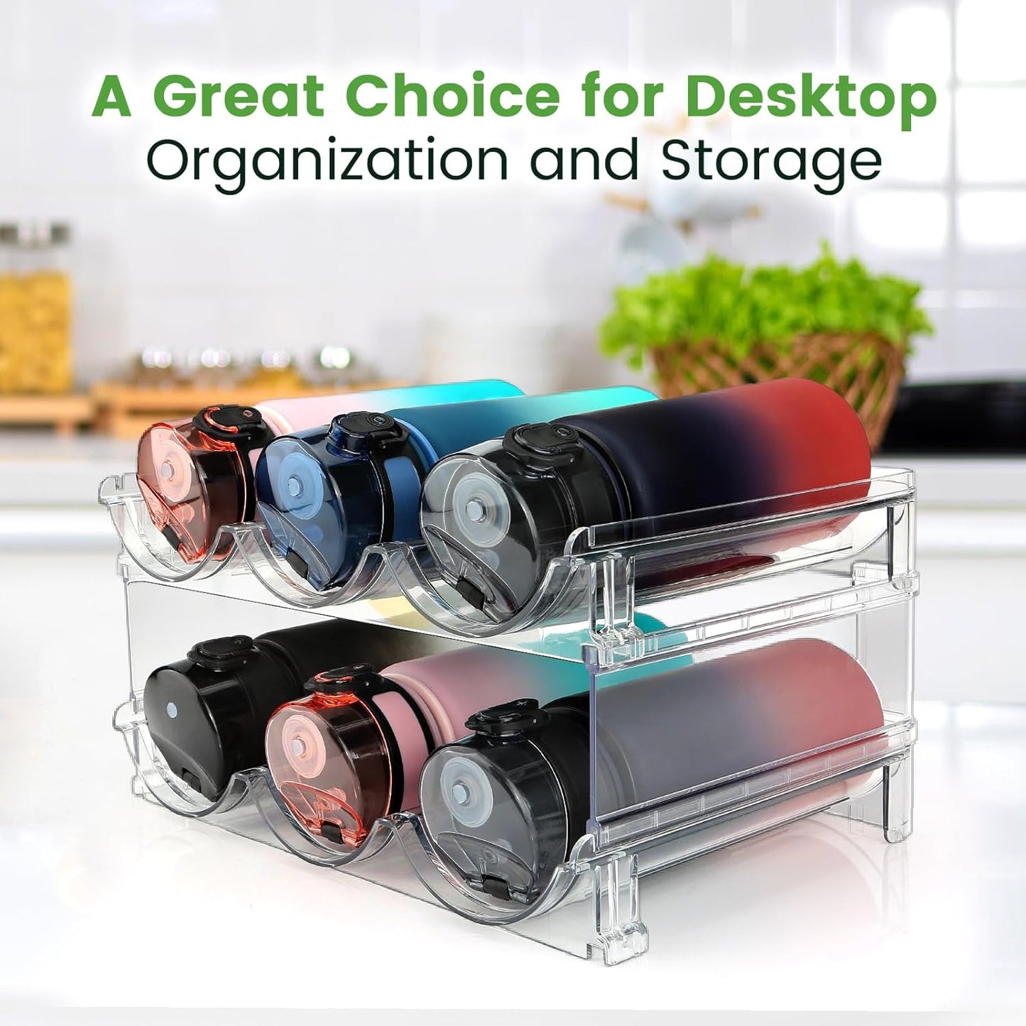 Effortlessly Organize Your Water Bottles with Our Stackable 2-Pack Water Bottle Storage Rack - Perfect for Cabinets and Refrigerators!