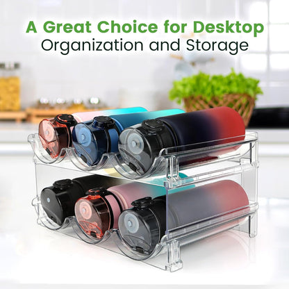 Effortlessly Organize Your Water Bottles with Our Stackable 2-Pack Water Bottle Storage Rack - Perfect for Cabinets and Refrigerators!