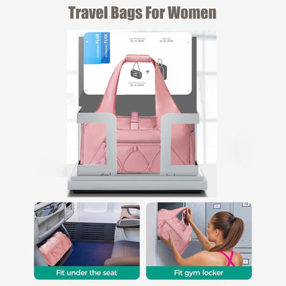 Waterproof Gym Bag Women Men, Foldable Sports Duffle Bag with Water Bottle Carrier Bag, Lightweight Travel Duffle Bag with Shoe Compartment for Gym, Yoga, Travel, Pink